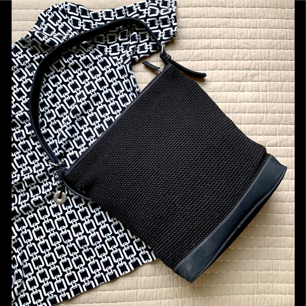 SAK Black Knit Shoulder Bag w/faux leather strap